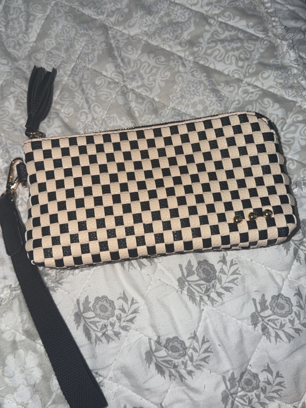 Pretty Simple Wristlet. Black and white checkered.